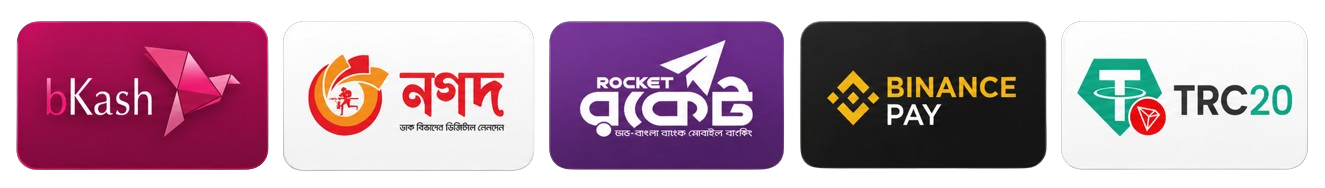 bKash, Nagad, Rocket, Binance Pay and TRC20